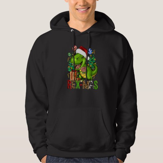 Santa Rex Christmas Tree Rex mas Leopard Dinosaur Hoodie (Vorderseite)