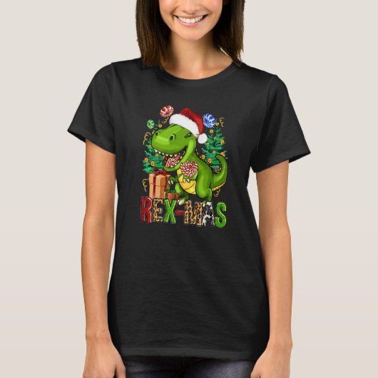Santa Rex Christmas Tree Rex mas Leopard Dinosaur T-Shirt (Vorderseite)
