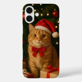Santa Ribbon Cat iPhone 16 Plus Case (Rückseite)