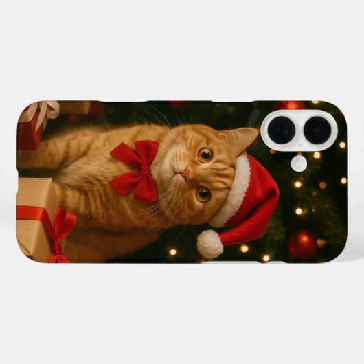 Santa Ribbon Cat iPhone 16 Plus Case (Rückseite (Horizontal))