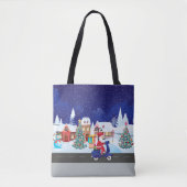 Santa Ride Roller in der Nachtstadt Tasche (Vorderseite)