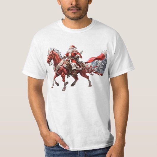 Santa Ride Rotes Pferd mit Schwert in angesagt T-Shirt (Vorderseite)