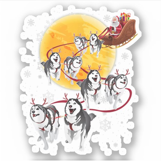 Santa Ride Sleigh Siberian Husky Christmas Dog Lov Aufkleber (Vorderseite)
