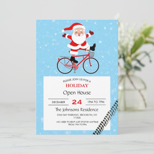 Santa rides a Bicycle Einladung (Stehend Vorderseite)