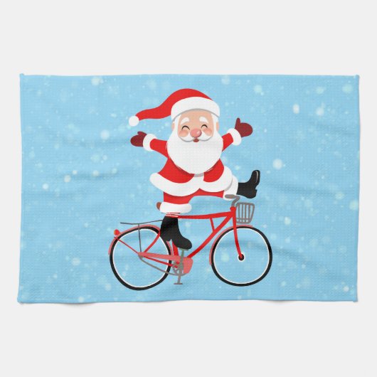 Santa rides a Bicycle Geschirrtuch (Horizontal)