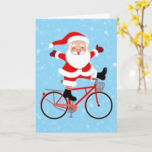 Santa rides a Bicycle Karte (Gelbe Blume)