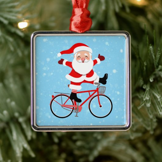 Santa rides a Bicycle Ornament Aus Metall (Baum)