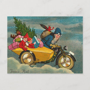 Santa Rides a Motorcycle - Christmas Feiertagspostkarte