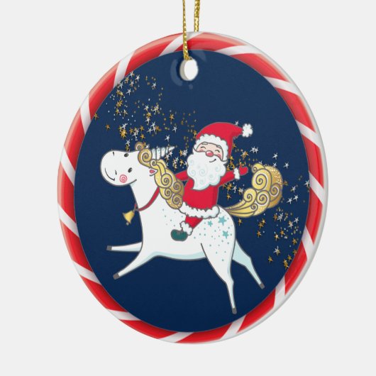 Santa Rides a Unicorn Niedlich Keramik Ornament (Links)