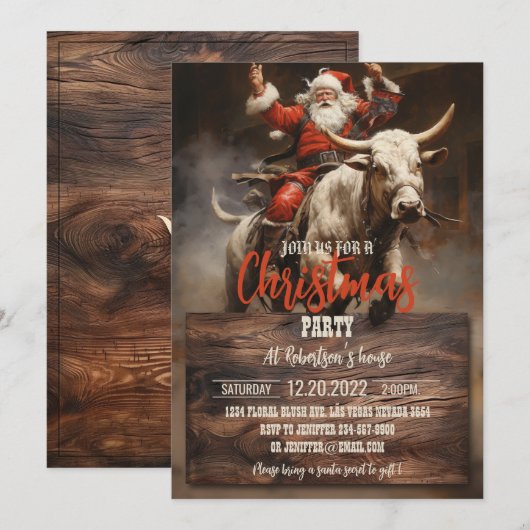 Santa Riding a Bull Einladung (Vorne/Hinten)