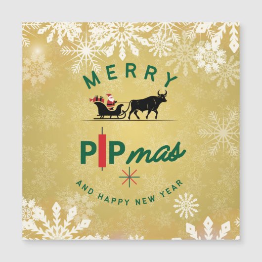 Santa Riding a Bull Sleigh – Forex Pipmas Gift Magnetkarte (Vorderseite)