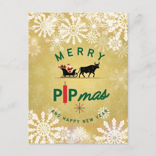 Santa Riding a Bull Sleigh – Forex Pipmas Gift  Postkarte (Vorderseite)