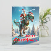 Santa Riding a Dinosauer Feiertagskarte (Stehend Vorderseite)