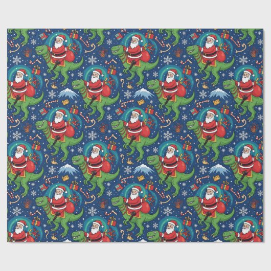 Santa Riding a Dinosaur Funny Christmas Design Geschenkpapier (Flach)