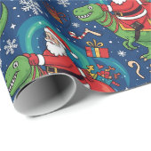 Santa Riding a Dinosaur Funny Christmas Design Geschenkpapier (Rolleneckpunkt)