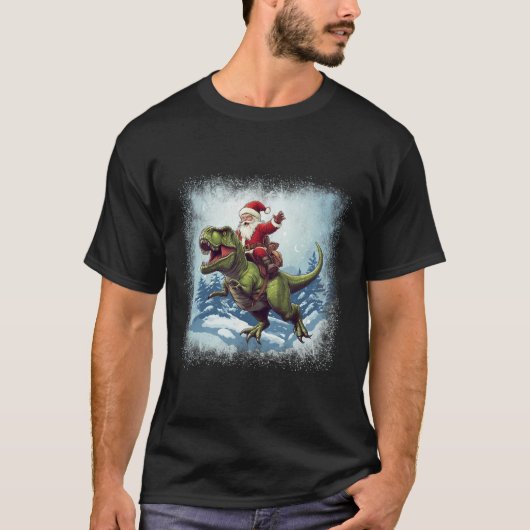 Santa Riding A Dinosaur T-rex Funny Christmas T-Shirt (Vorderseite)