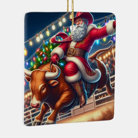 Santa Riding a Rodeo Bull Weihnachten Keramikornament (Rechts)