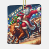 Santa Riding a Rodeo Bull Weihnachten Keramikornament (Links)