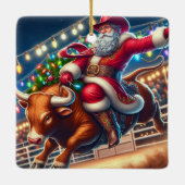 Santa Riding a Rodeo Bull Weihnachten Keramikornament (Rückseite)