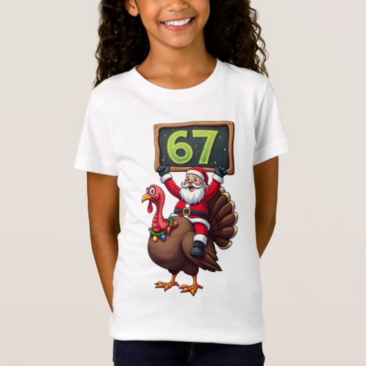 🎅🦃 Santa Riding a Turkey with Number 67 Funny T-Shirt (Vorderseite)