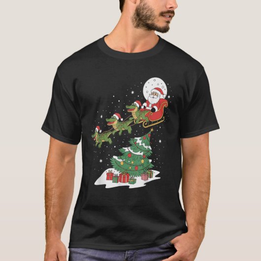Santa Riding Alligator Weihnachtslicht Baum Kind T-Shirt (Vorderseite)