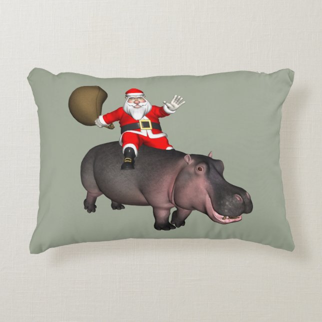 Santa Riding auf Hippo Dekokissen (Vorderseite)