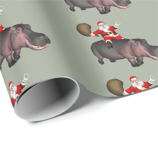 Santa Riding auf Hippo Geschenkpapier (Rolleneckpunkt)