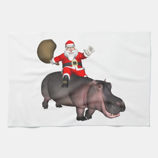 Santa Riding auf Hippo Handtuch (Horizontal)
