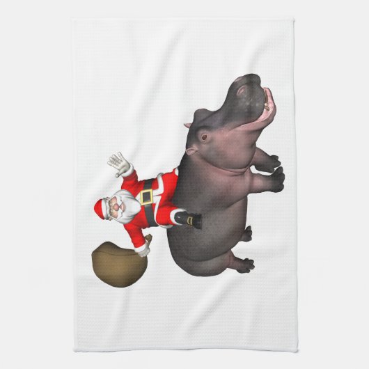 Santa Riding auf Hippo Handtuch (Vertikal)