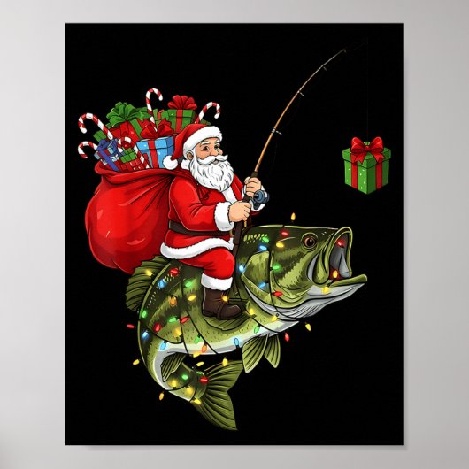 Santa Riding B Fish Christmas Fishing Funny Xmas P Poster (Vorne)