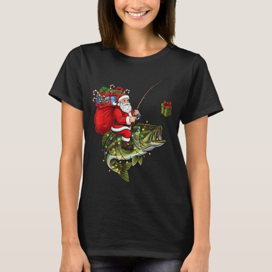 Santa Riding B Fish Christmas Fishing Funny Xmas P T-Shirt (Vorderseite)