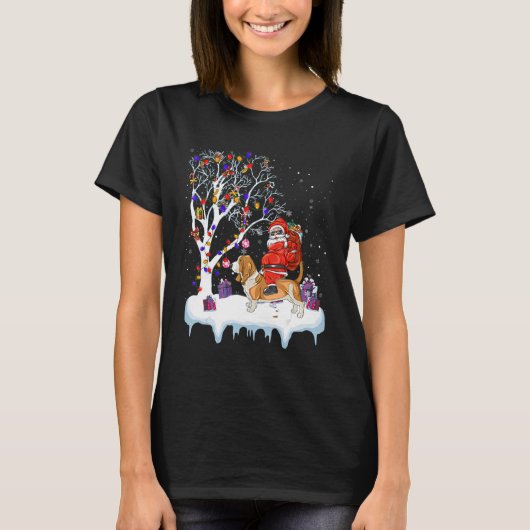 Santa Riding Basset Hound Hund Tree Lichter Basset T-Shirt (Vorderseite)