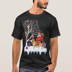 Santa Riding Basset Hound Hund Tree Lichter Basset T-Shirt