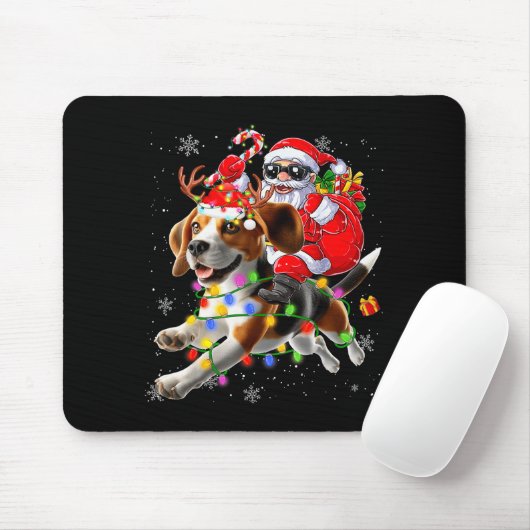 Santa Riding Beagle Christmas Lights Funny Dog Xma Mousepad (Mit Mouse)