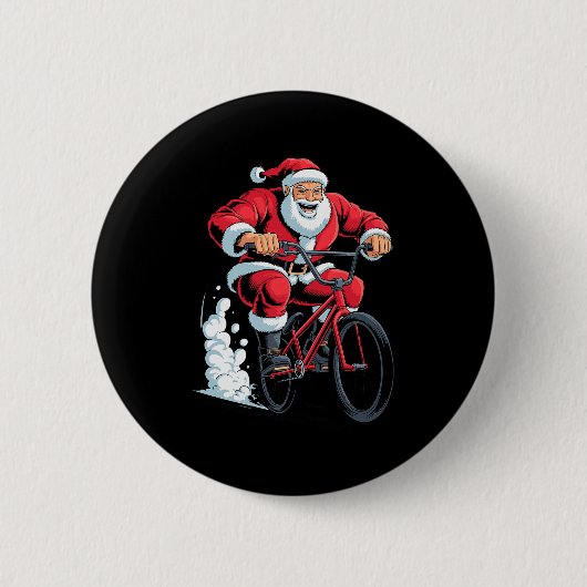 Santa Riding Bmx Lover Funny Holiday Christmas Xma Button (Vorderseite)