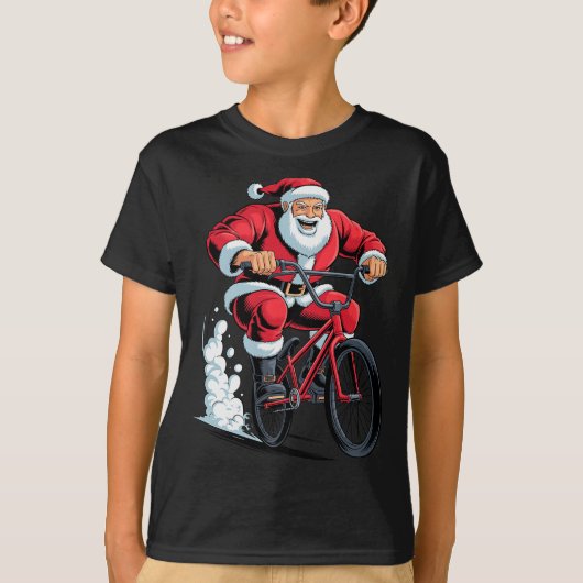 Santa Riding Bmx Lover Funny Holiday Christmas Xma T-Shirt (Vorderseite)