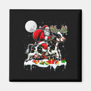 Santa Riding Cow Rentier Xmas Farm Animal Lover F Magnet