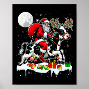 Santa Riding Cow Rentier Xmas Farm Animal Lover F Poster