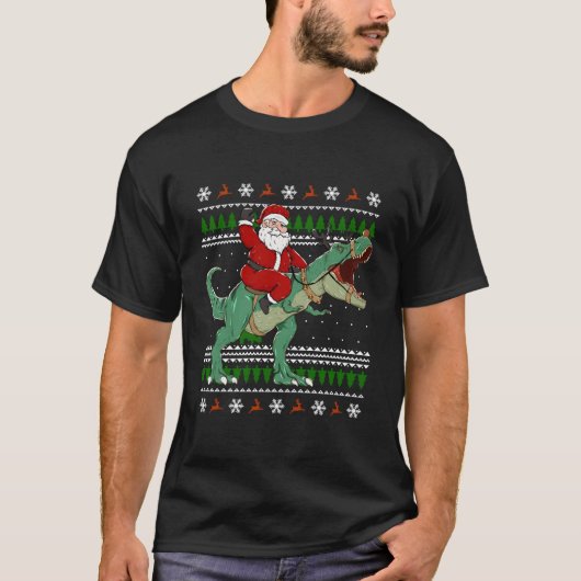 Santa Riding Dino Ugly T-Shirt (Vorderseite)