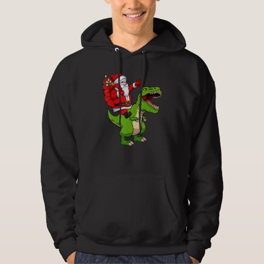 Santa Riding Dinosaur Christmas Pajama Cool Rex X Hoodie (Vorderseite)