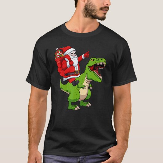 Santa Riding Dinosaur Christmas Pajama Cool Rex X T-Shirt (Vorderseite)