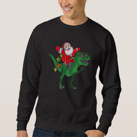 Santa Riding Dinosaur rex Christmas Boys Men Xmas Sweatshirt (Vorderseite)