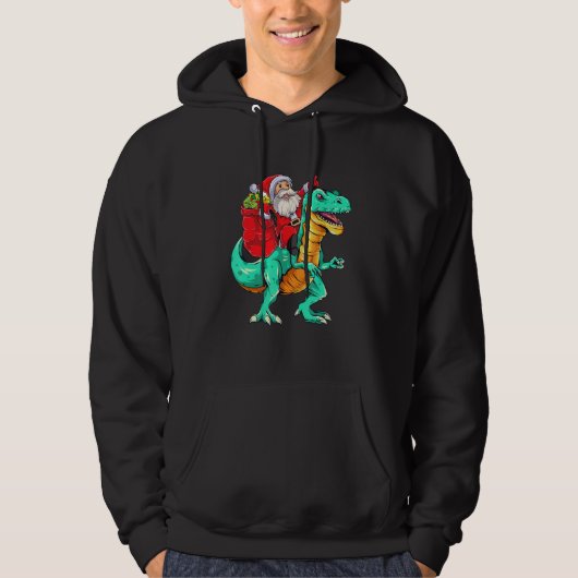 Santa Riding Dinosaur rex   Christmas Hoodie (Vorderseite)
