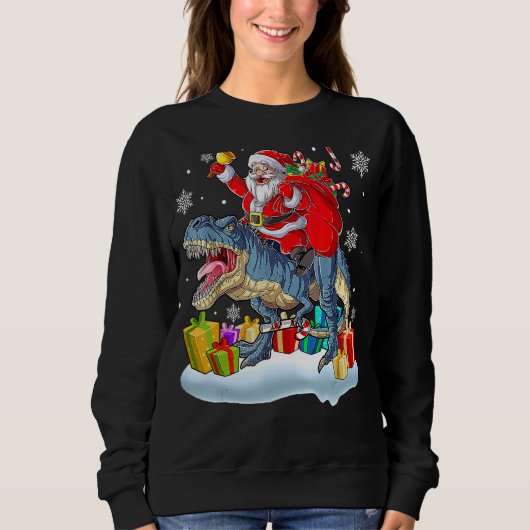 Santa Riding Dinosaur Rex Christmas  Xmas 2 Sweatshirt (Vorderseite)
