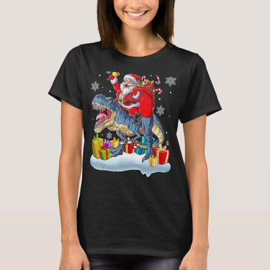 Santa Riding Dinosaur Rex Christmas  Xmas 2 T-Shirt (Vorderseite)