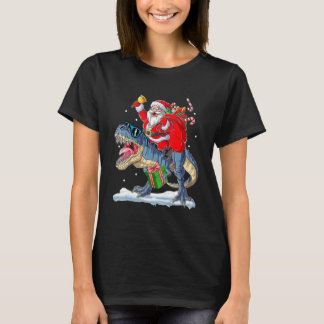 Santa Riding Dinosaur Rex Christmas Xmas Boys Kid T-Shirt