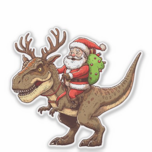 Santa Riding Dinosaur T-Rex  Aufkleber (Vorderseite)