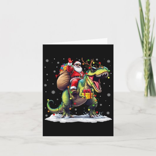 Santa Riding Dinosaur T Rex Christmas Boys Men Xma Karte (Vorderseite)