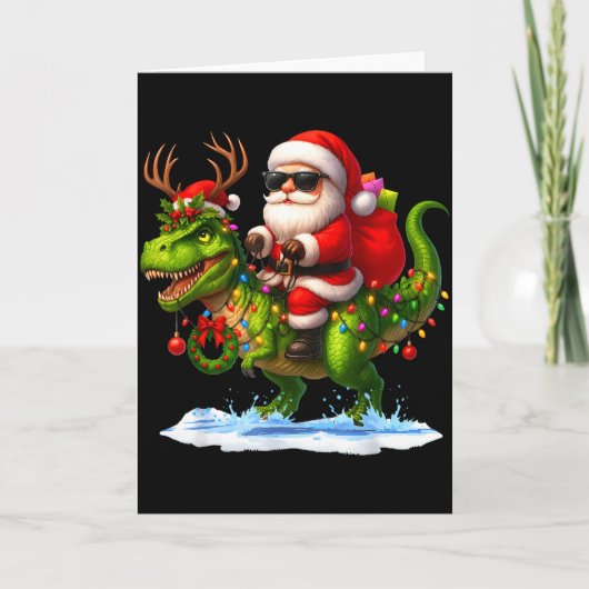 Santa Riding Dinosaur T Rex Christmas Boys Men Xma Karte (Vorderseite)