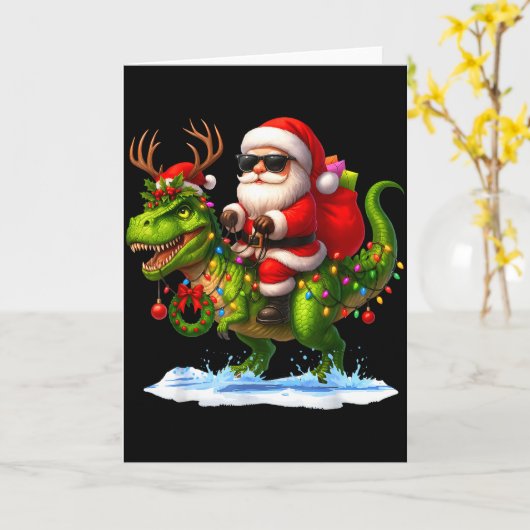 Santa Riding Dinosaur T Rex Christmas Boys Men Xma Karte (Gelbe Blume)